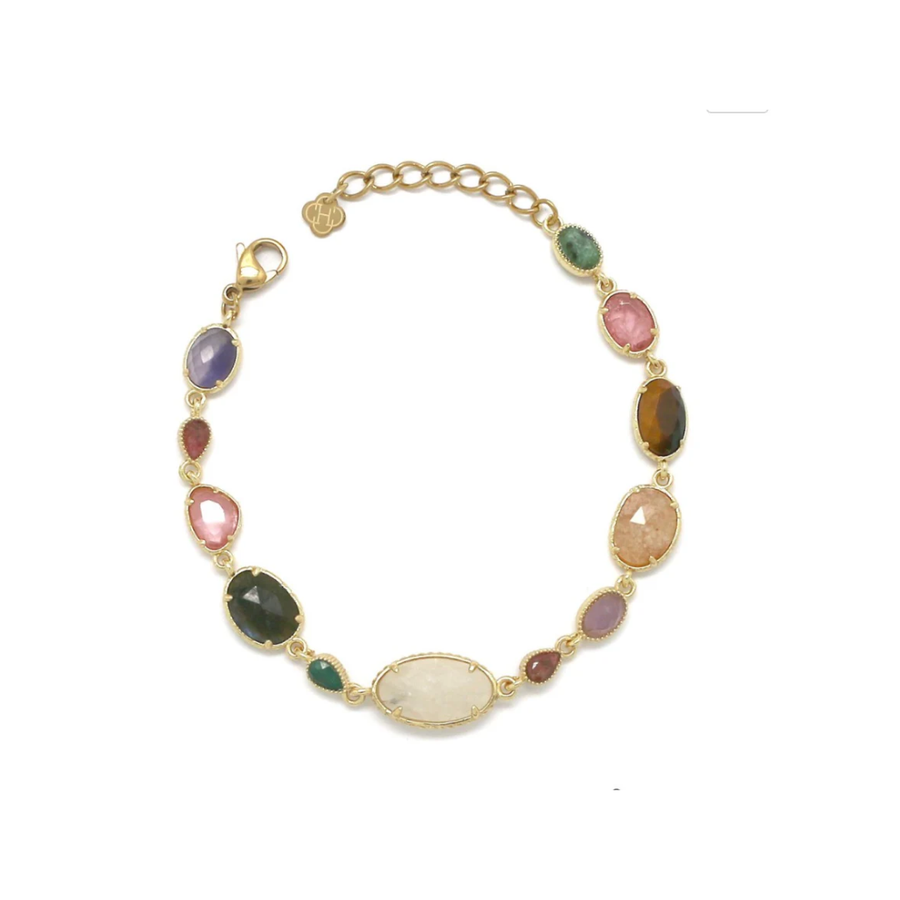 Bracelet Alba pierres naturelles ovales multi  sur chaine