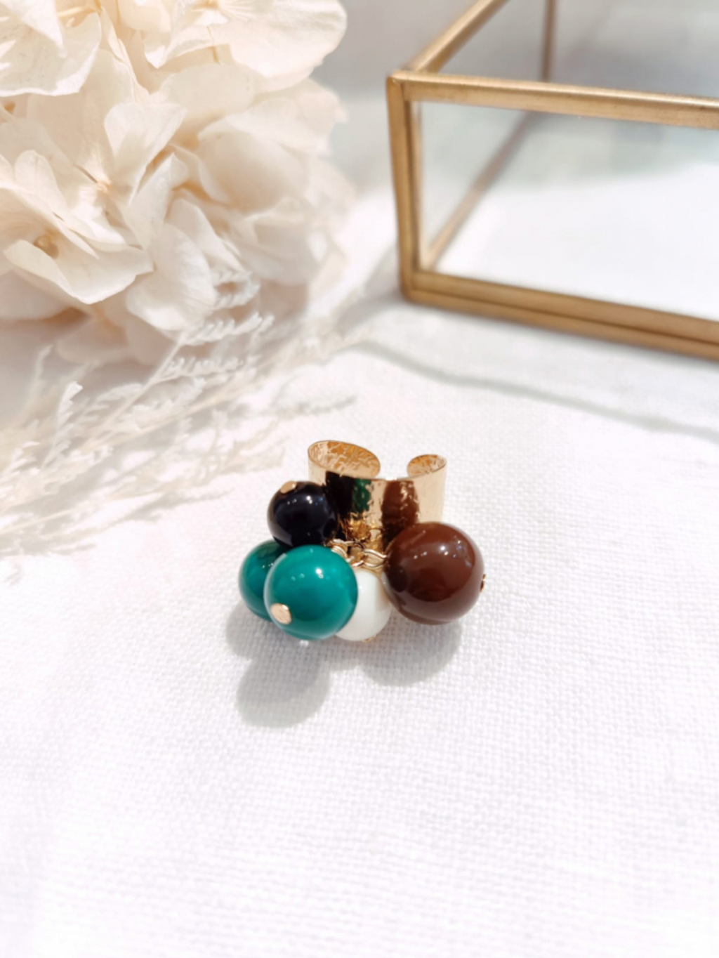 Bague Multi perles résine colorées