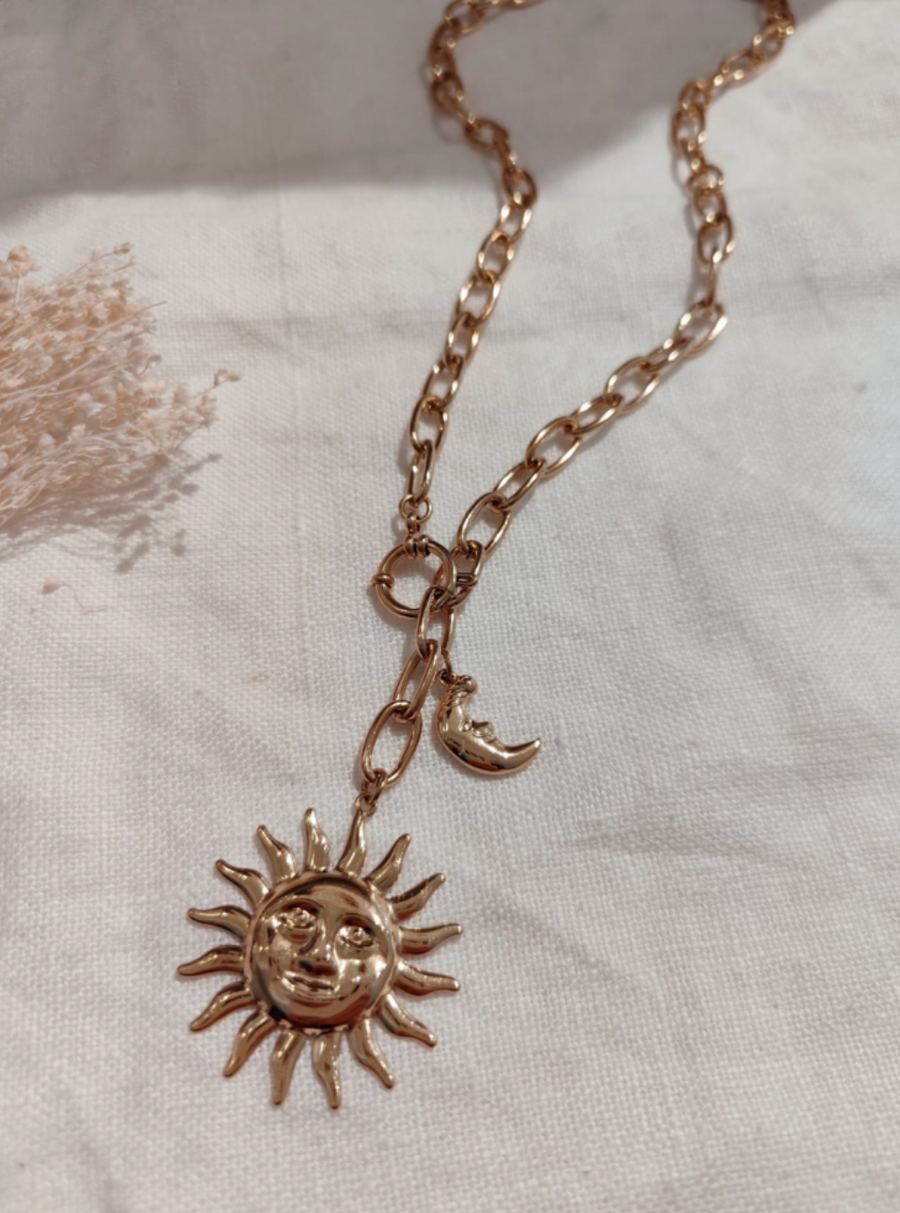 Collier Y maille soleil et lune