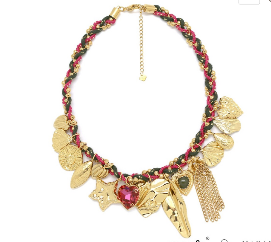 Collier Charlie cordon chaine boule tressé pampilles étoile coeur