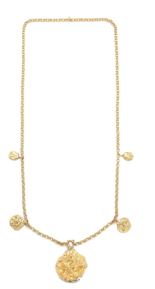 Sautoir MONA chaine, épaisse pampille fin rond martelé