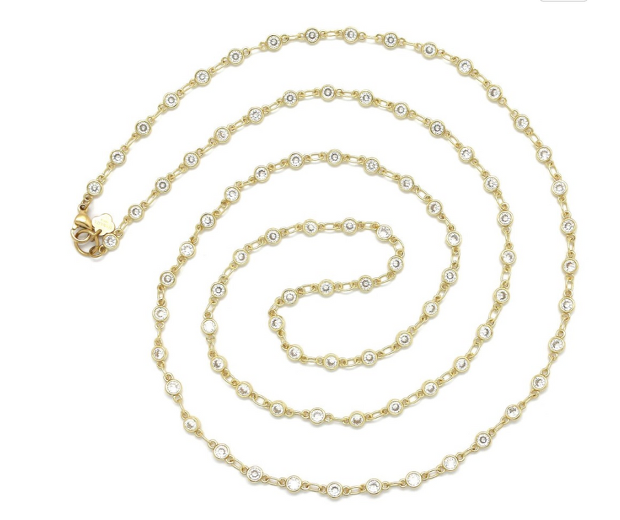 Sautoir fantaisie chaine strass blanc