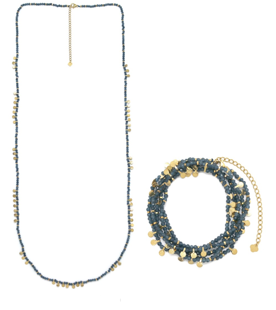 Sautoir traits aventurine bleu