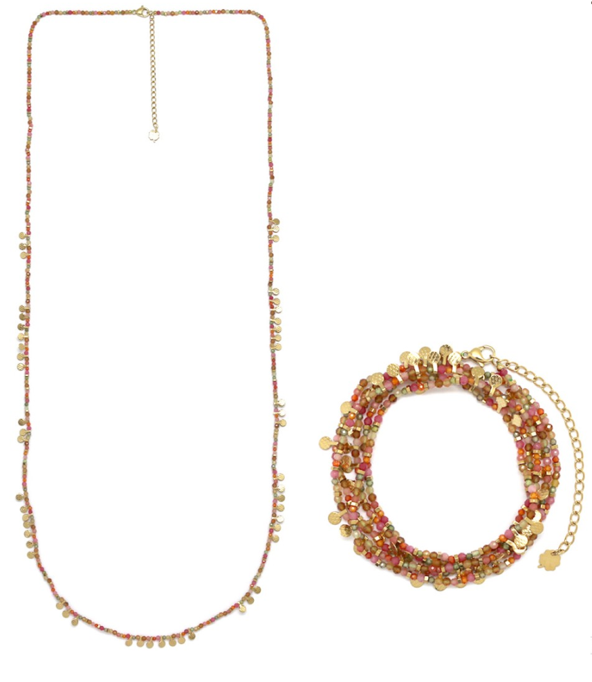 Sautoir traits Pierres multi Rose