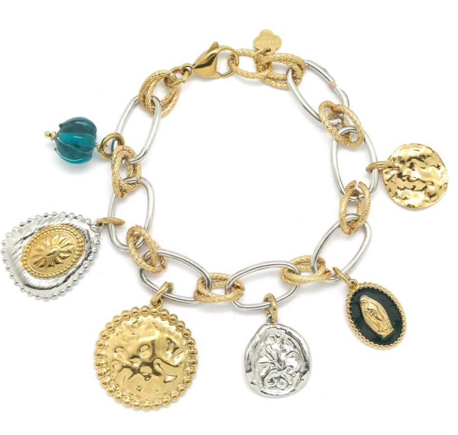 Bracelet maillons argenté breloques cercle argenté/doré