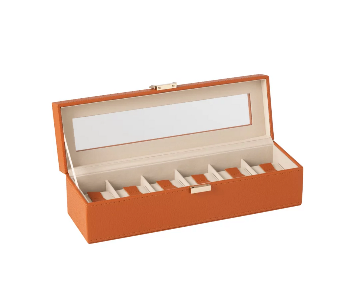 Coffret à montres 6 compartiments – Simili cuir cognac