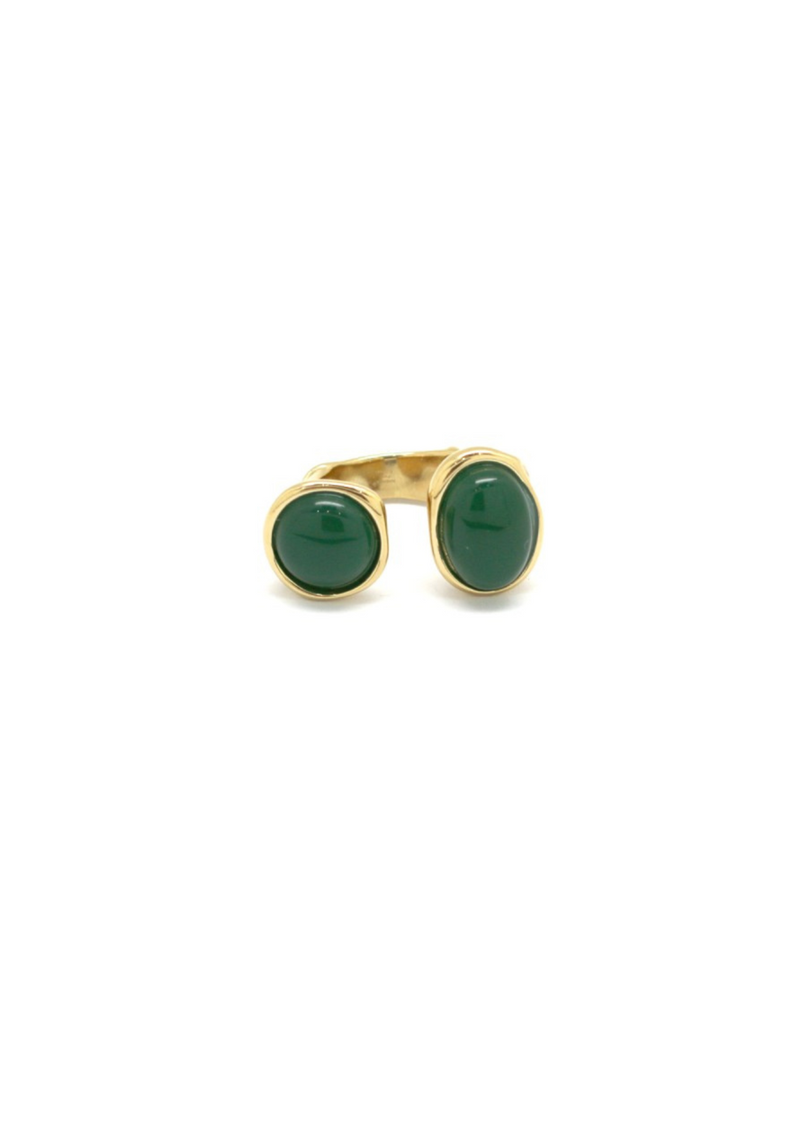 Bague ouverte agate verte rond ovale