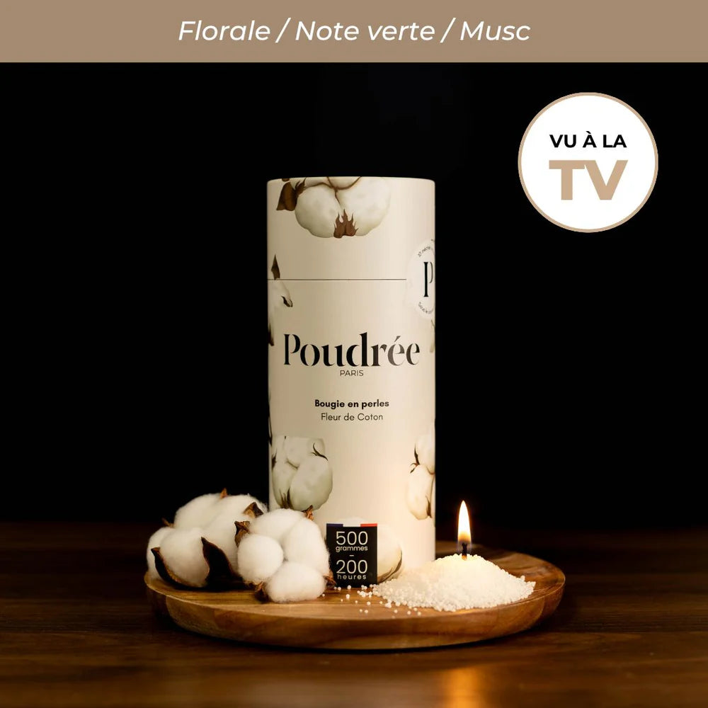 Poudrée : Bougie en perles de cire parfumées - Fleur de coton