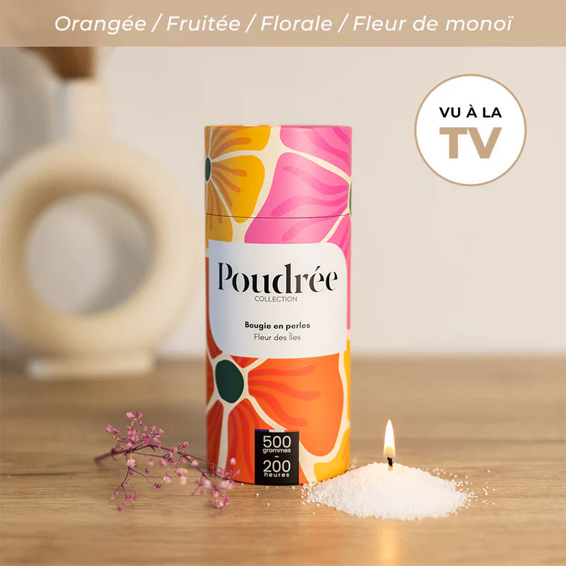 Poudrée : Bougie en perles de cire parfumées - FLORA - Fleurs des îles
