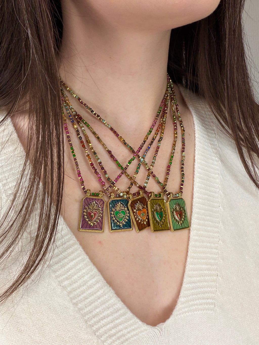 Collier plaque colorés coeur 
