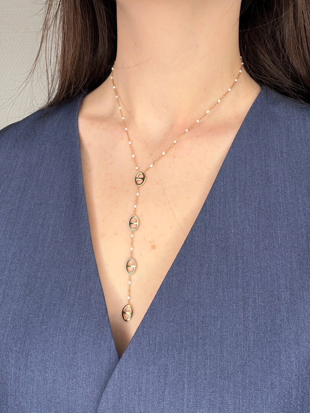 Collier Y doré avec maillons