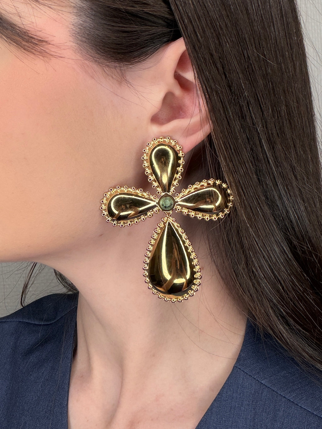 Boucles d’oreilles croix dorées et vertes