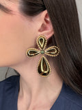 Boucles d’oreilles croix dorées et vertes