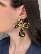 Boucles d’oreilles croix dorées et vertes