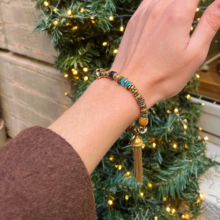 Bracelet Saaba multi pierres et pompon
