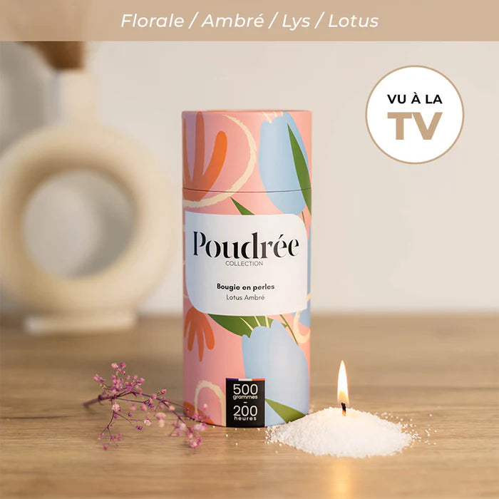 Poudrée : Bougie en perles de cire parfumées - FLORA - Lotus Ambré
