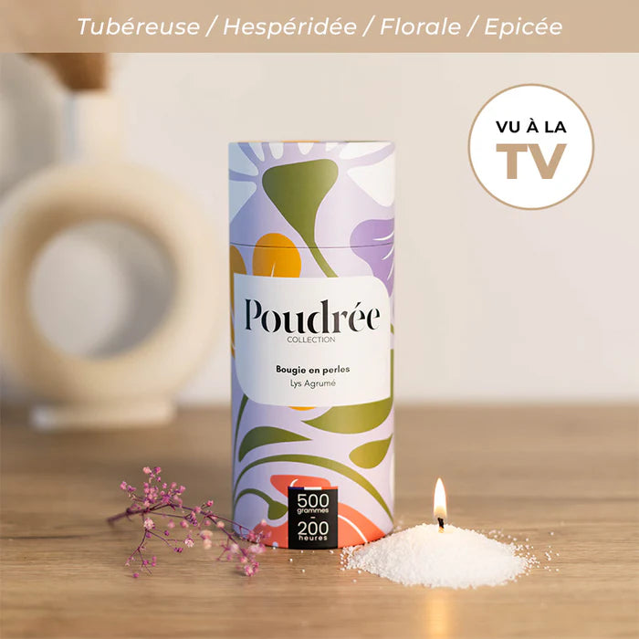 Poudrée : Bougie en perles de cire parfumées - FLORA - Lys Agrumé