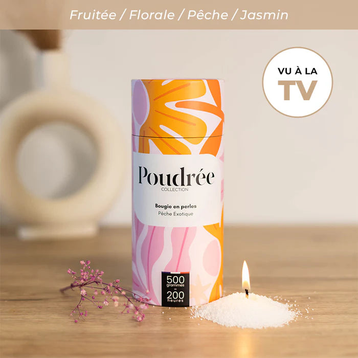 Poudrée : Bougie en perles de cire parfumées - FLORA - Pêche Exotique