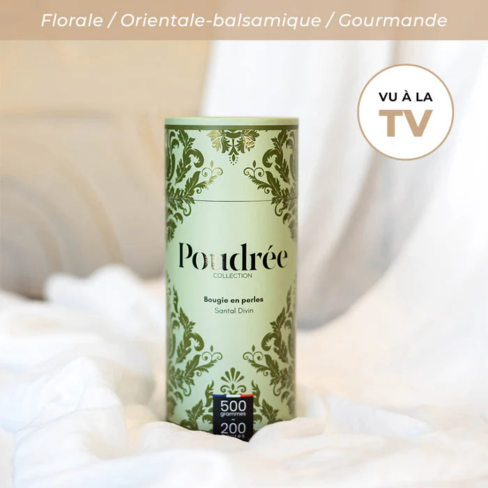 Poudrée : Bougie en perles de cire parfumées - Héritage - Santal Divin
