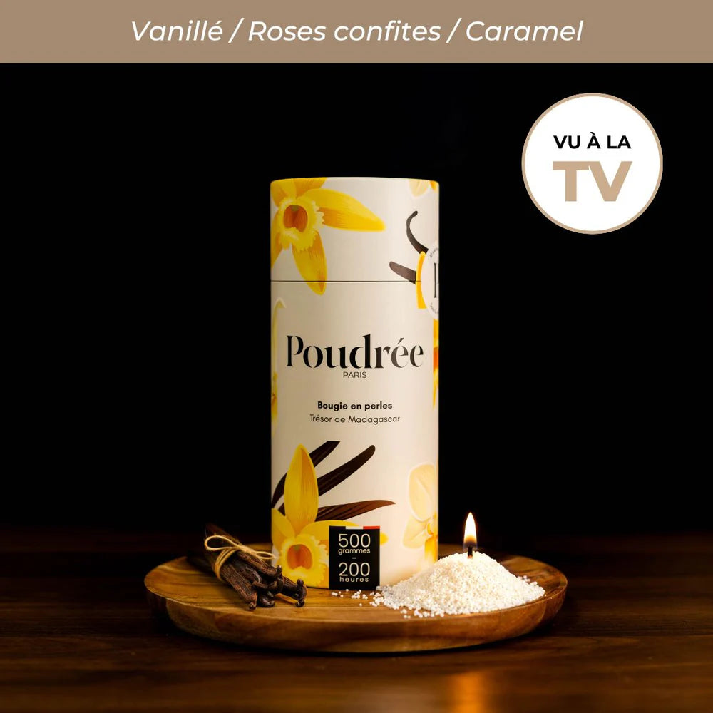 Poudrée : Bougie en perles de cire parfumées - Trésor de Madagascar