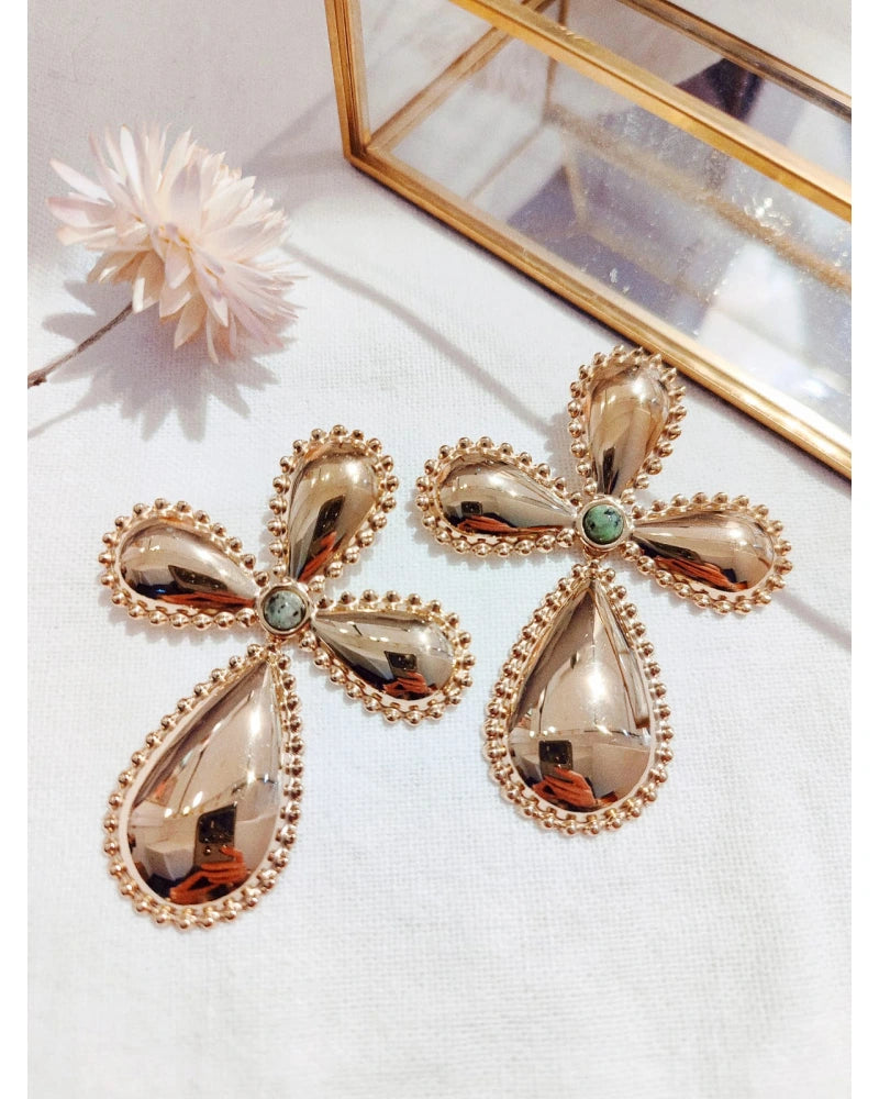 Boucles d’oreilles croix dorées et vertes