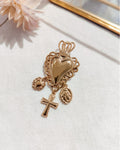 Broche coeur breloques doré