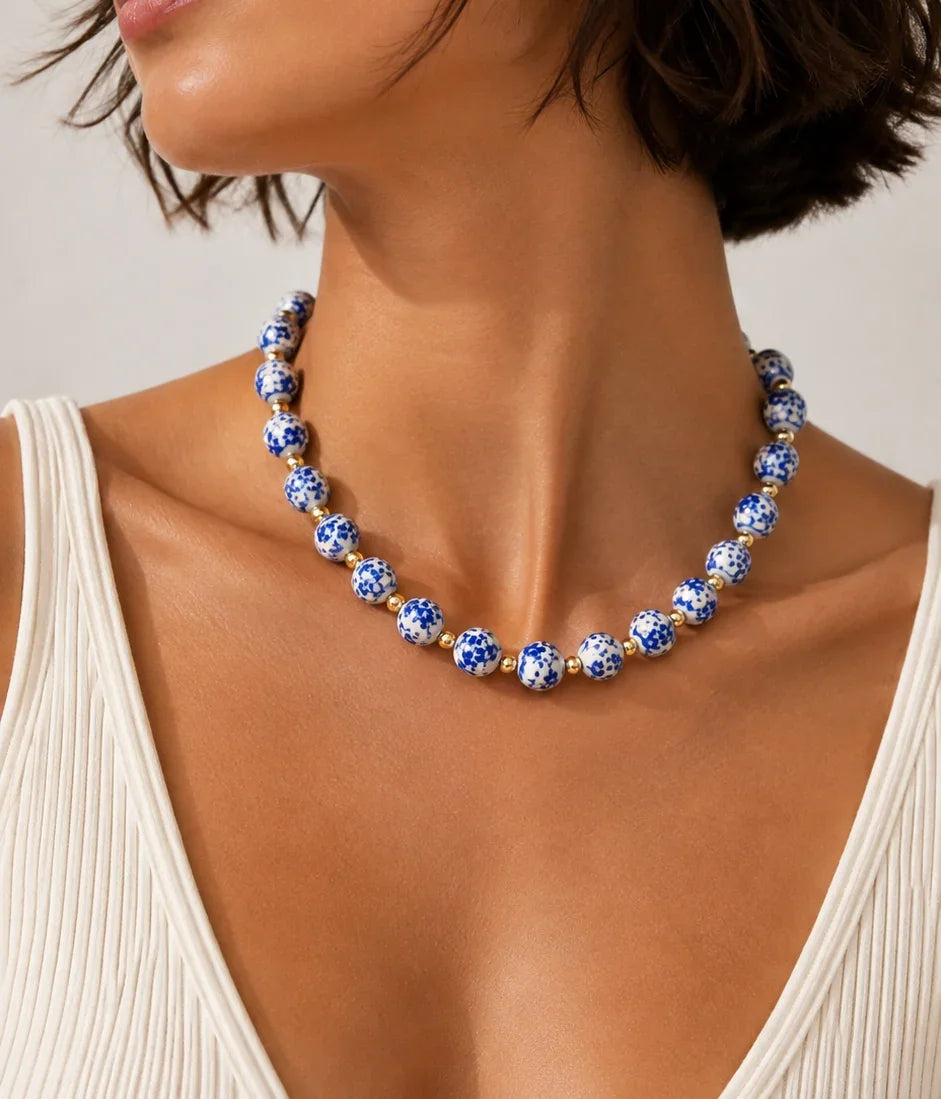 collier effet céramique bleu