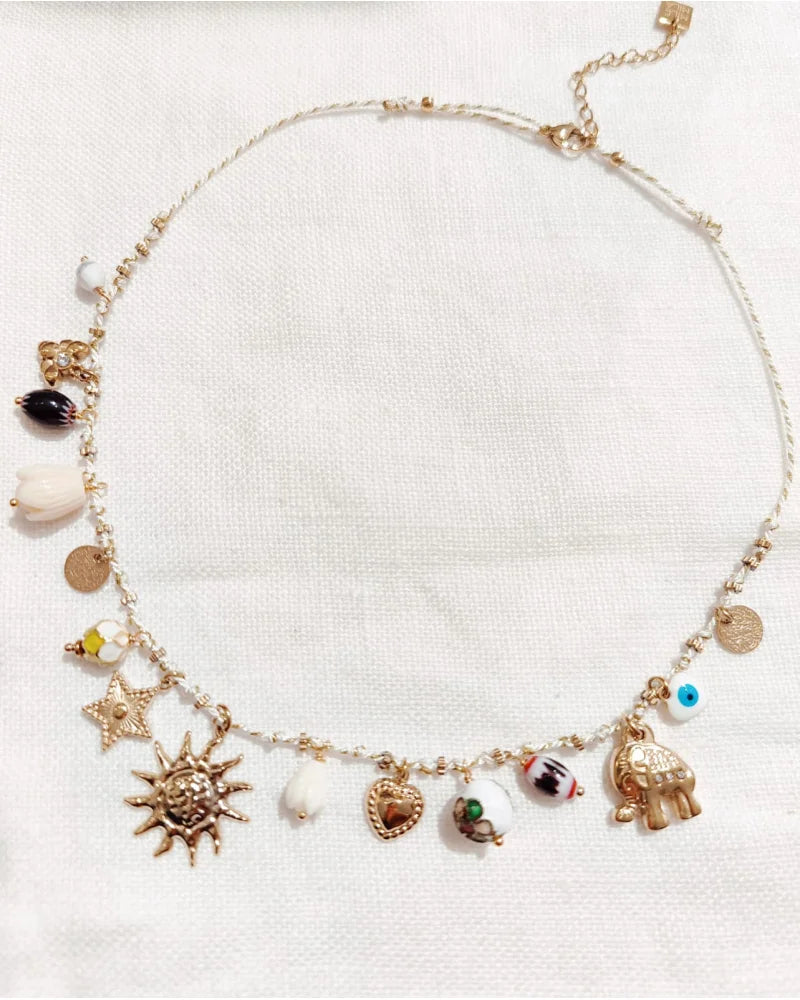 Collier breloques multicolore doré
