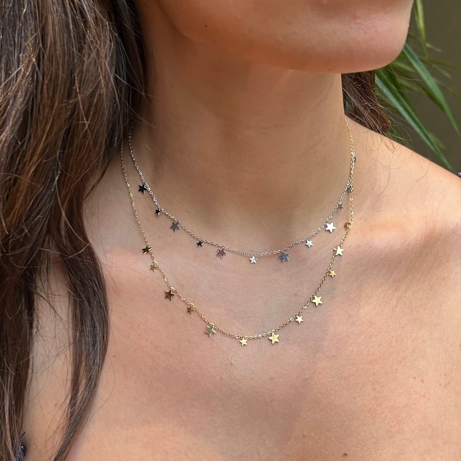 Collier fin, acier inoxydable, minis étoiles