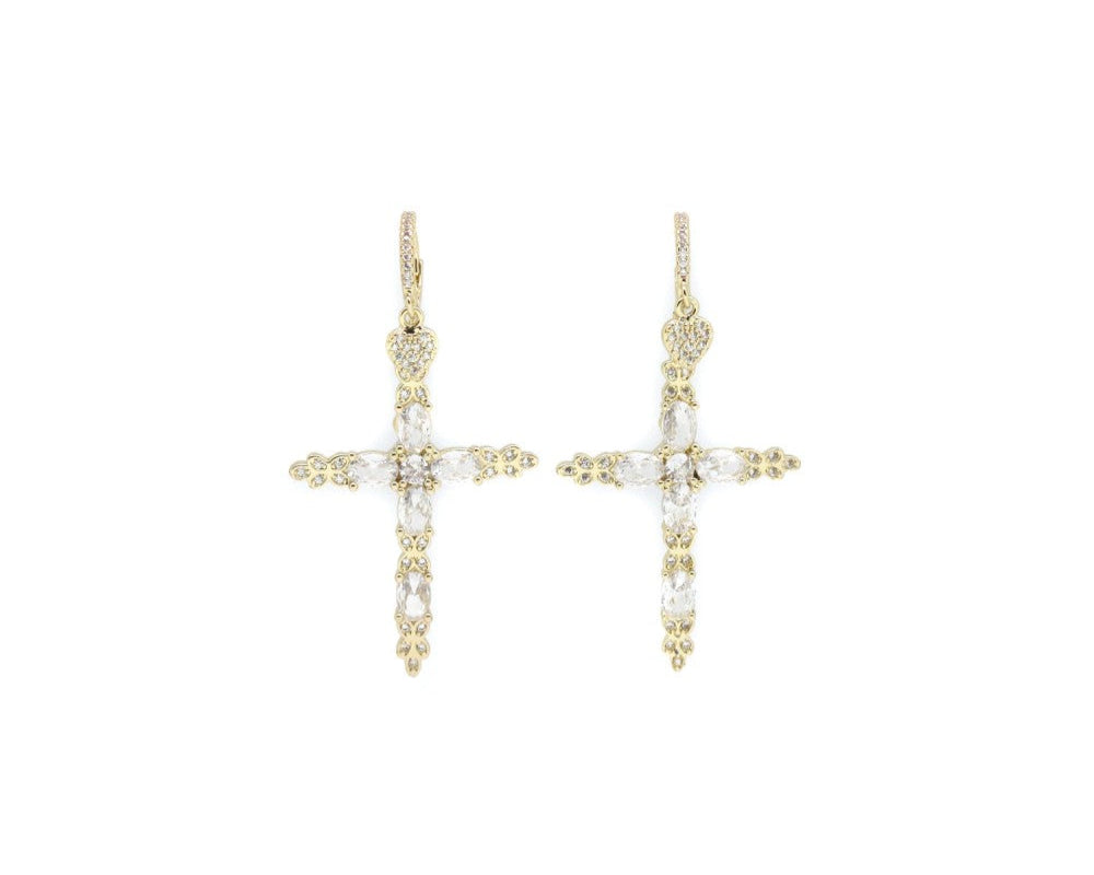 Mini Créoles coeur strass avant croix verre strass arrière