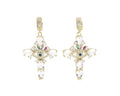 Mini Créoles strass blanc croix verre transparent oeil strass