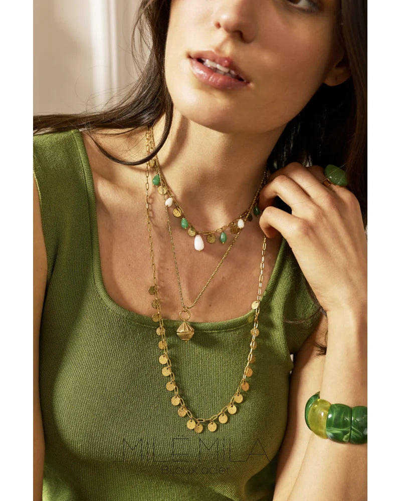 Collier triple rang breloques doré