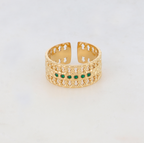 Bague en forme graphique et géométrique avec 6 strass noirs