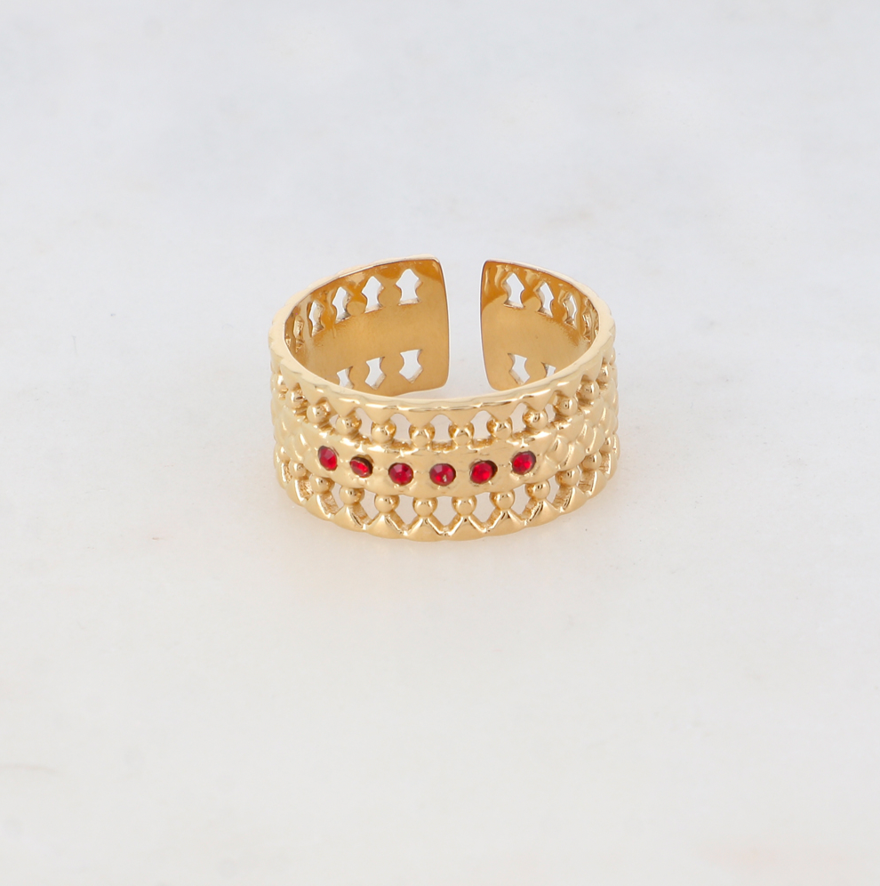 Bague en forme graphique et géométrique avec 6 strass noirs