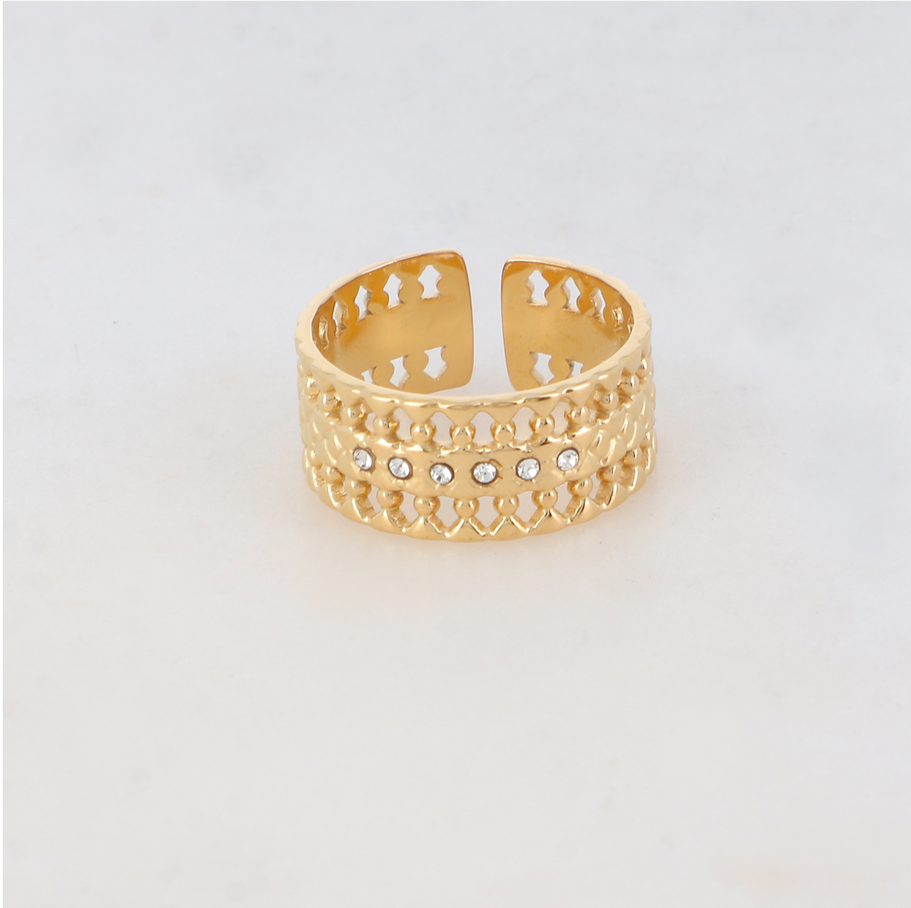 Bague en forme graphique et géométrique avec 6 strass noirs