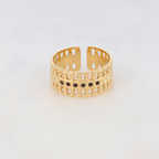 Bague en forme graphique et géométrique avec 6 strass noirs