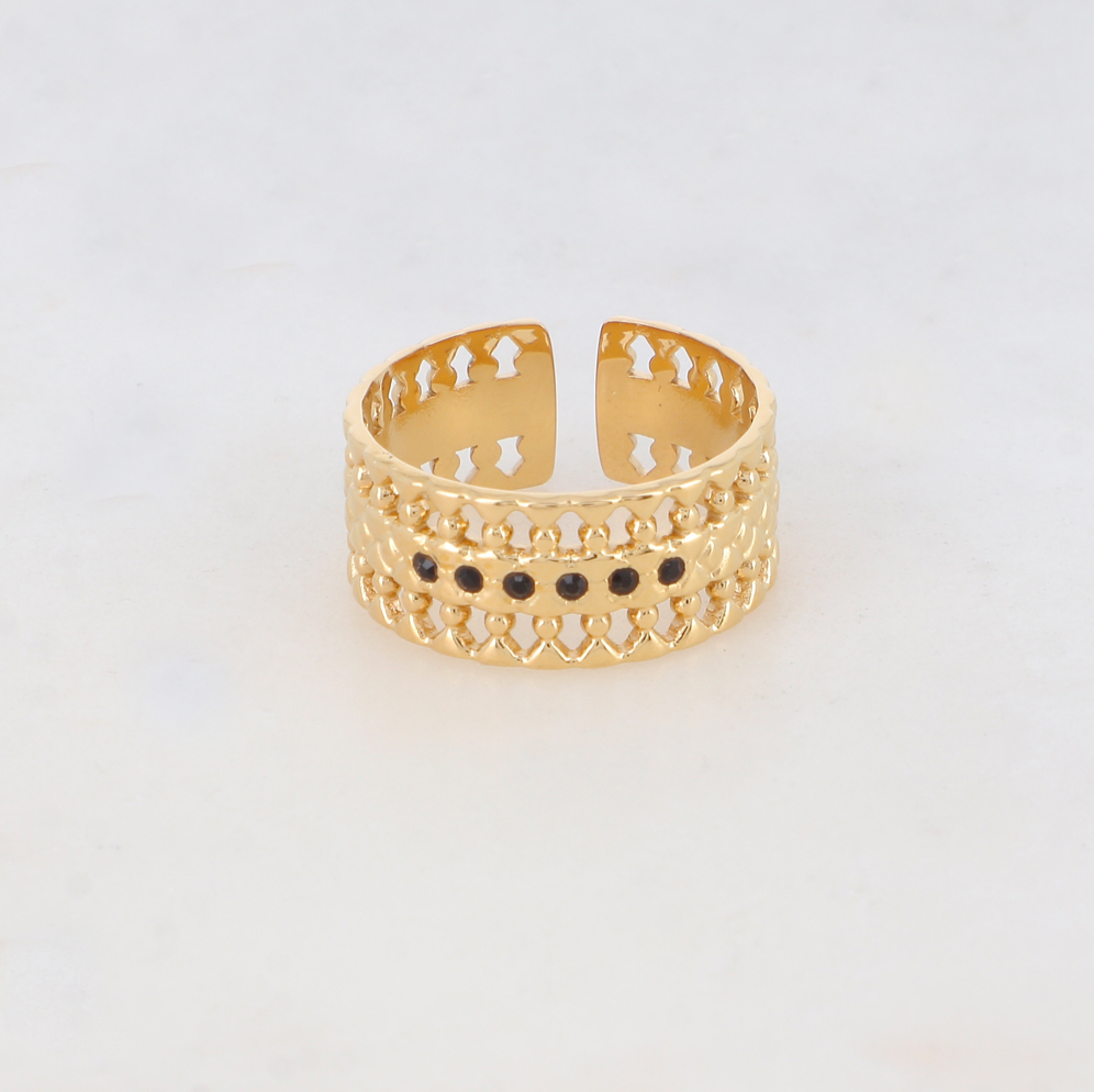 Bague en forme graphique et géométrique avec 6 strass noirs