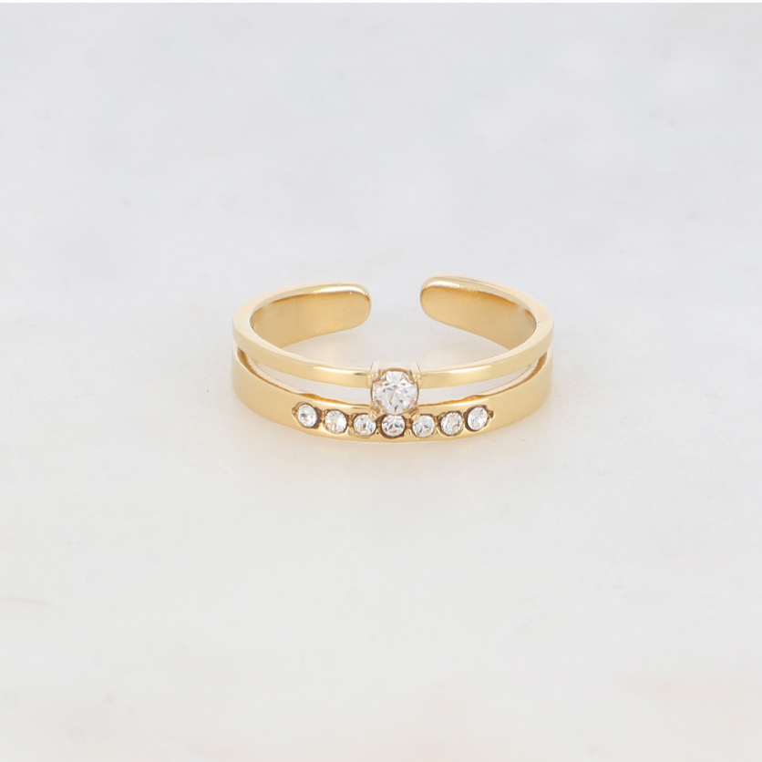 BAGUE 2 RANGS AVEC 8 STRASS