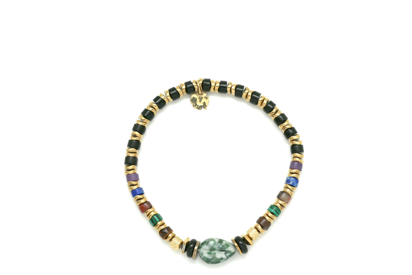 Bracelet heishi pierres multi feuille agate de mousse
