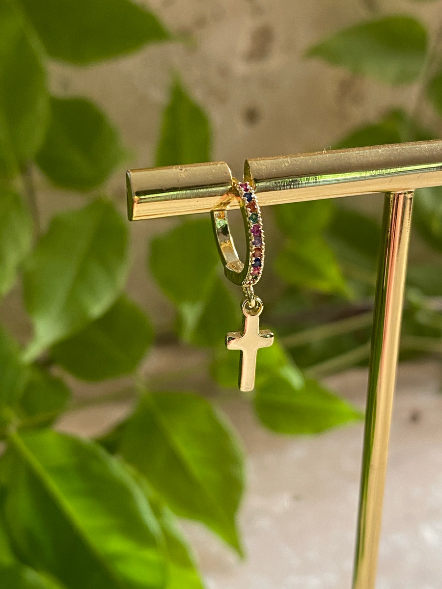 Mini créole strass petite croix - gold filed - vendue à l'unité
