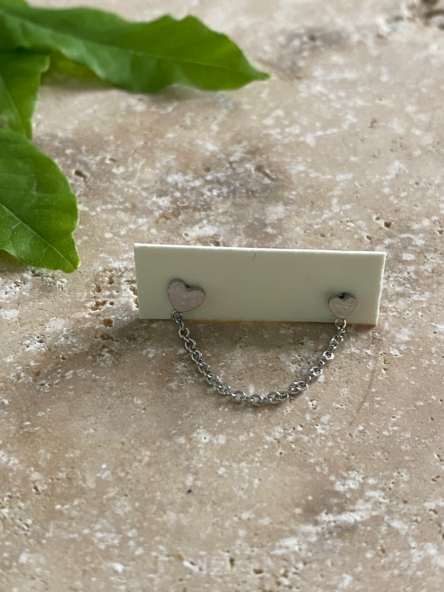 Bijou d'oreille double coeurs Argent