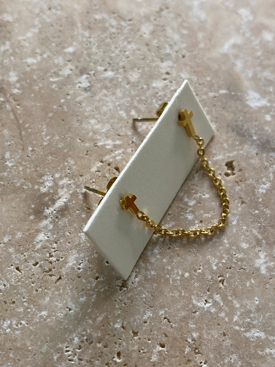 Bijou d'oreille double croix