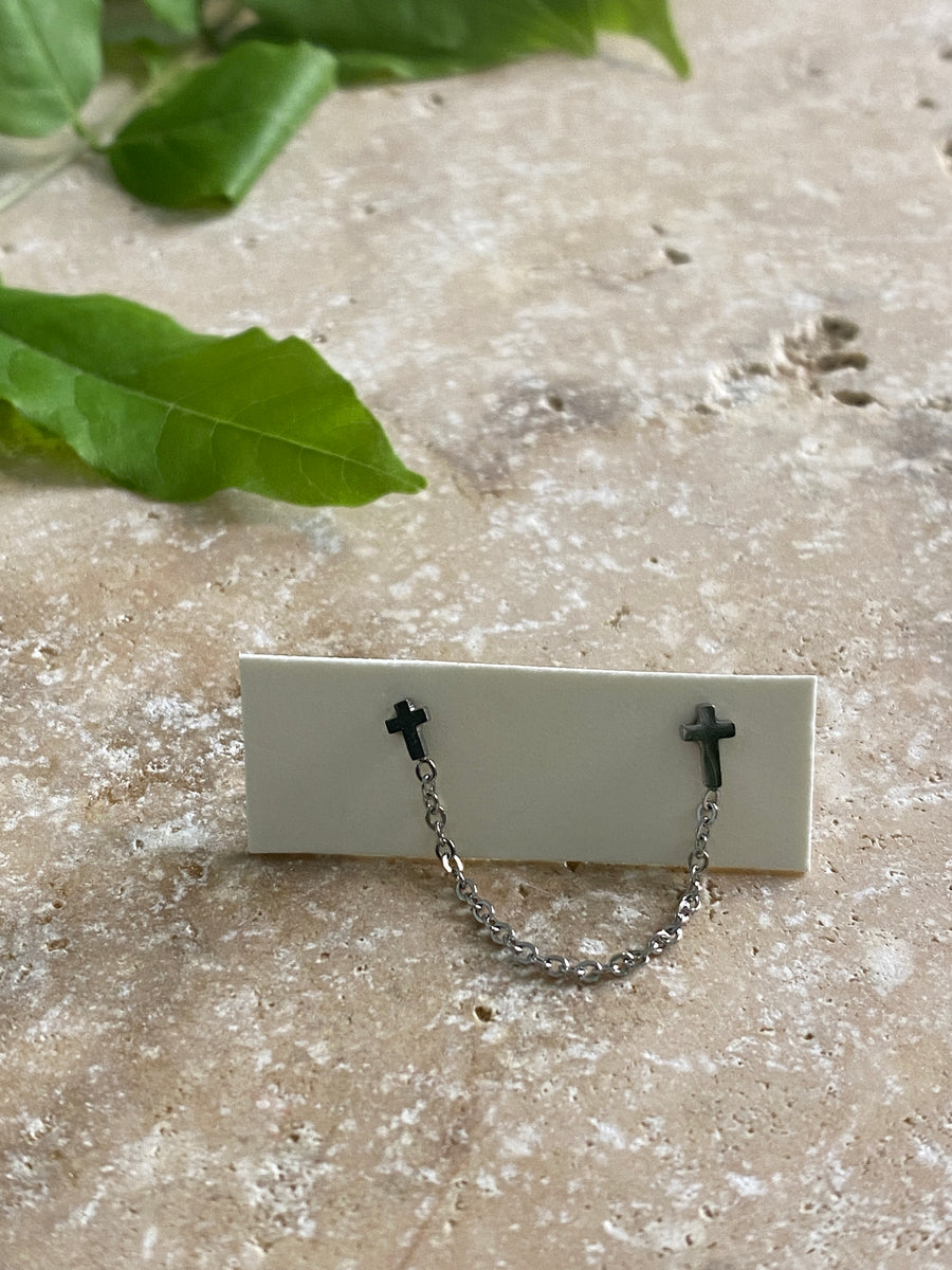 Bijou d'oreille double croix