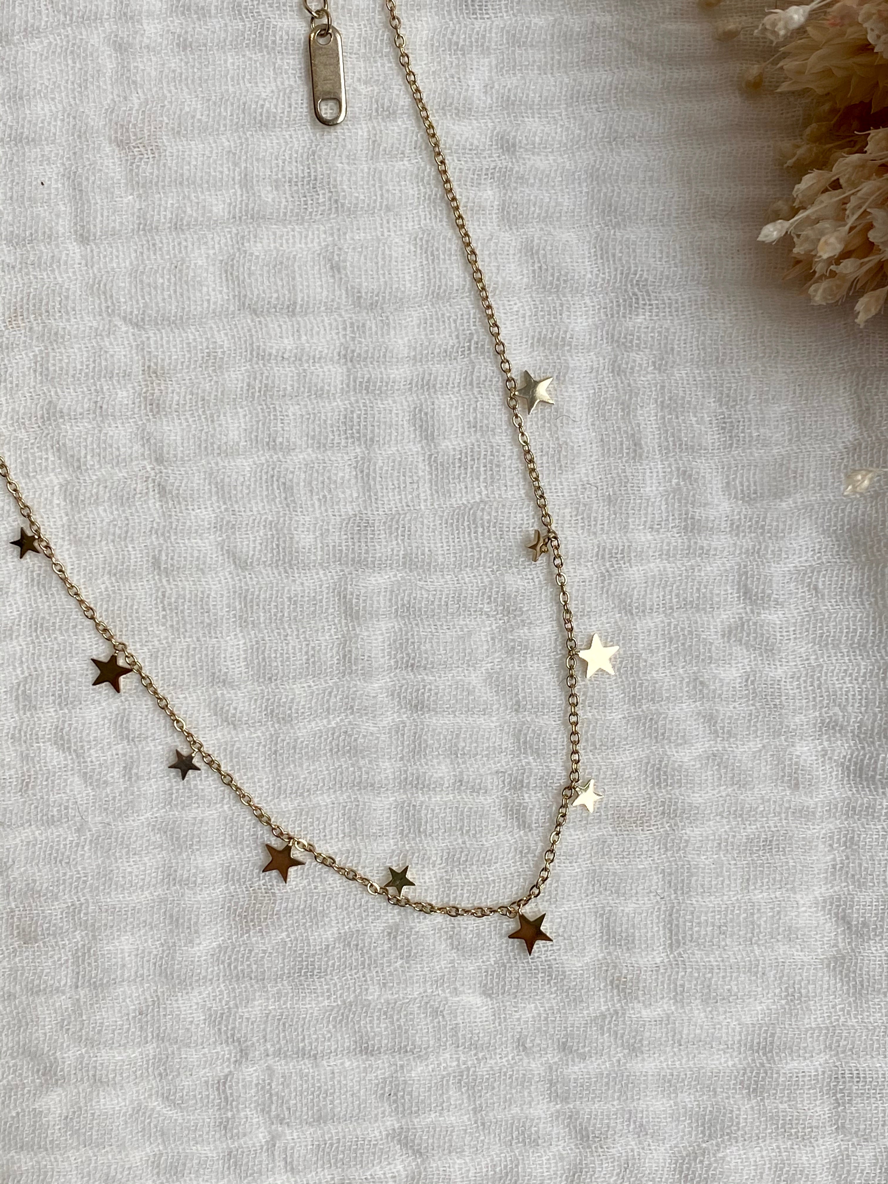 Collier fin, acier inoxydable, minis étoiles