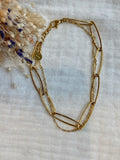 Bracelet, double chaine simple et large, acier doré