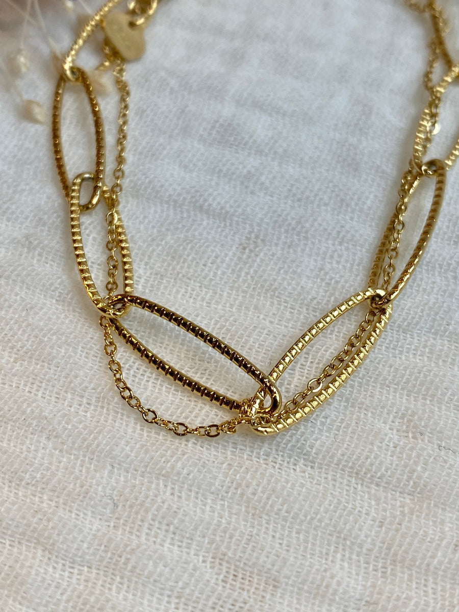 Bracelet, double chaine simple et large, acier doré