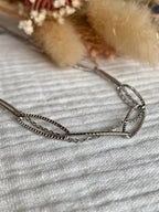 Collier double ras de cou, mailles larges striées, argenté