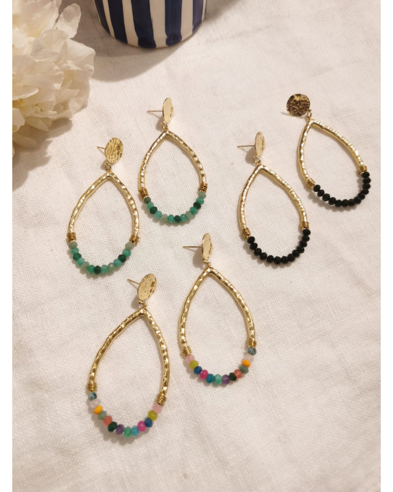 Boucle d'oreille ovale pierres multi doré
