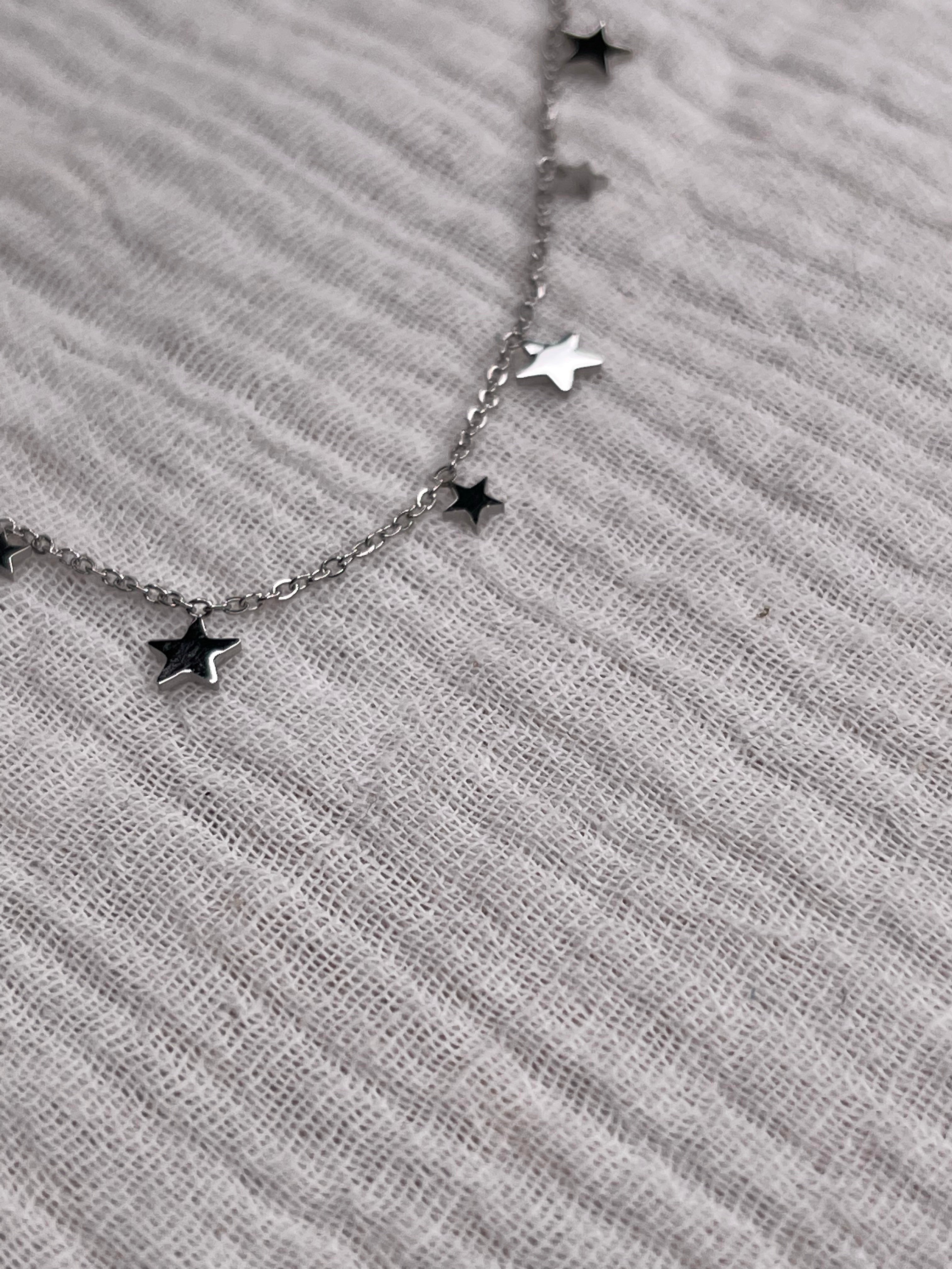 Collier fin, acier inoxydable, minis étoiles