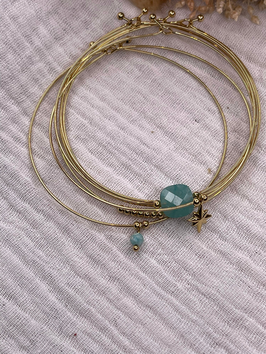 Semainier fin acier doré (7 bracelets), pierre coussin